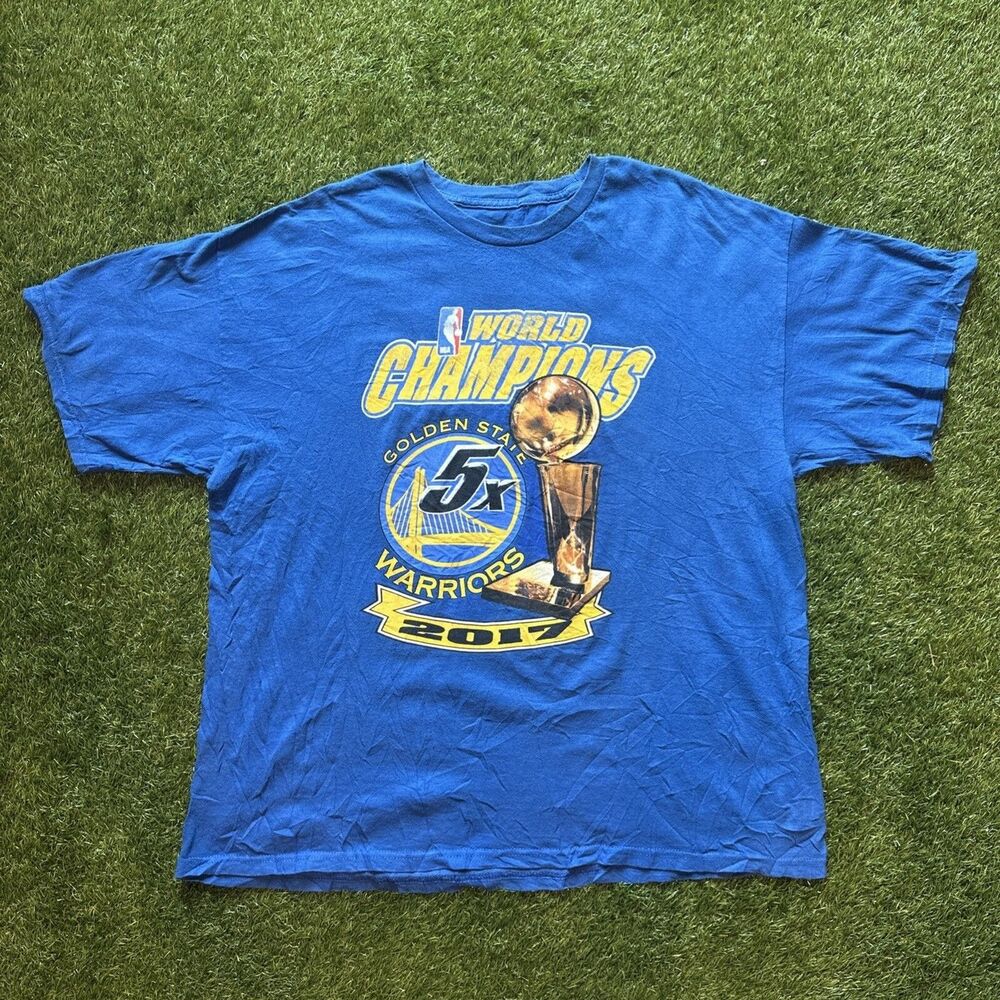 NBA Golden State Warriors 2017 5x World Champion Blue Tee Shirt Mens Size 2XL